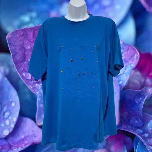 One Size-Short Sleeve With Rhinestones Butterfly/Floral Design-Offers Welcome - Picture 1 of 4